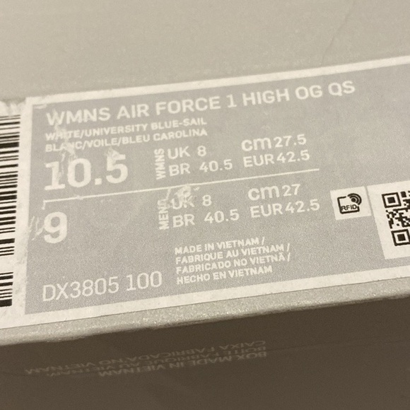 Nike Air Force 1 “university blue” High OG QS, women’s 10.5, NWT - Picture 13 of 13